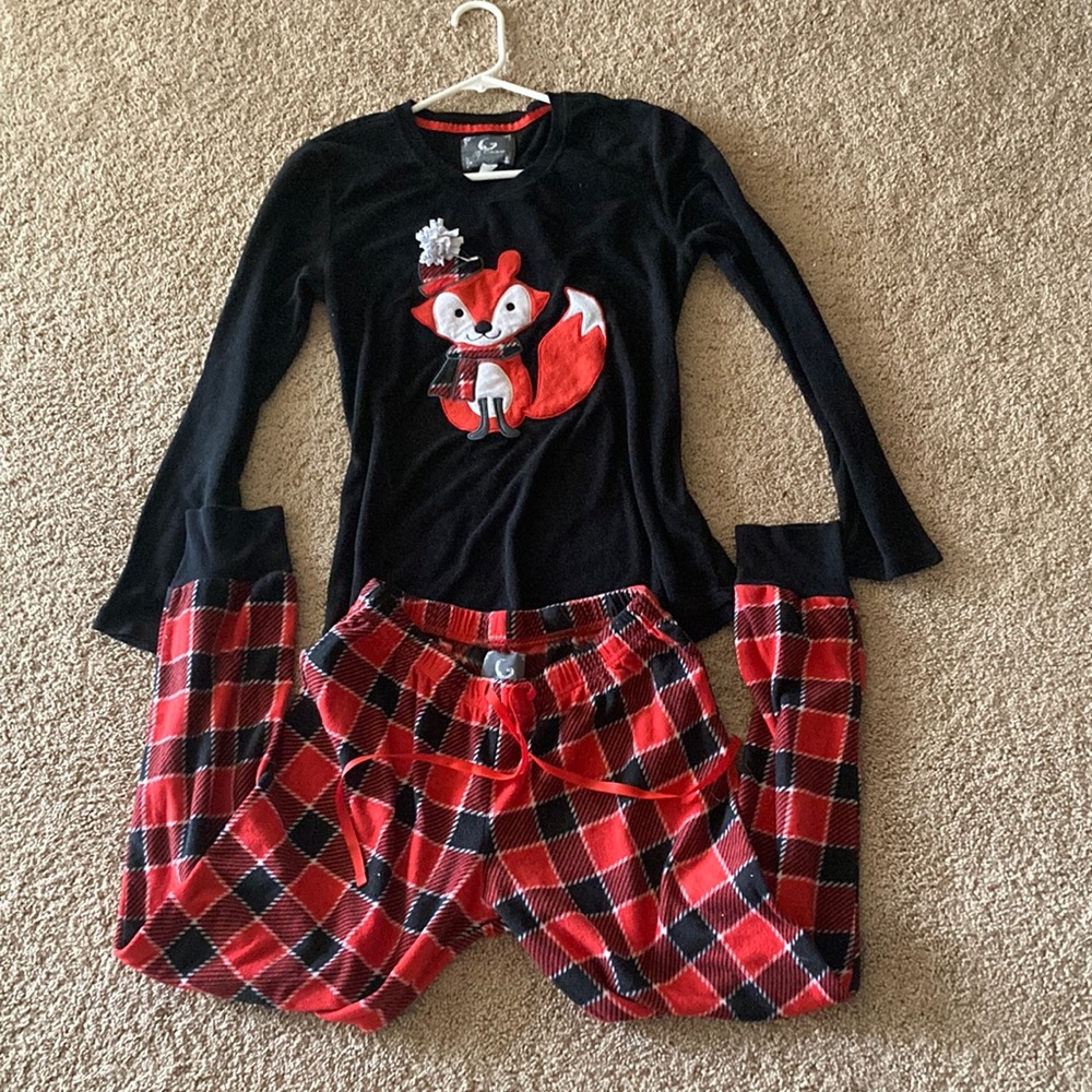 Pj Couture Fox Red Black Plaid Pajama Set Holiday Pjs Size Medium